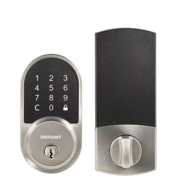 Round Satin Nickel Electronic Single Cylinder Deadbolt Wi-Fi Enabled Powered by Hubspace